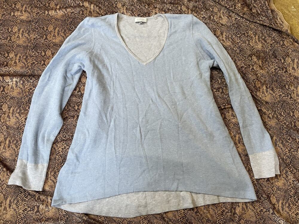 Kinross Cashmere Light Blue V Neck Long Sleeve Sweater Size Medium Cotton Blend